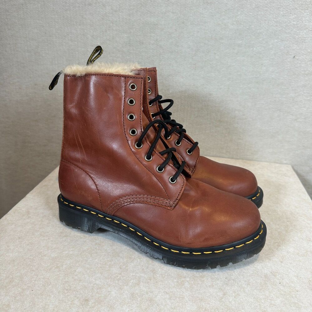 Dr. Martens 1460 Serena Brown Leather Faux Fur Lined Boots Womens 9 UK 7